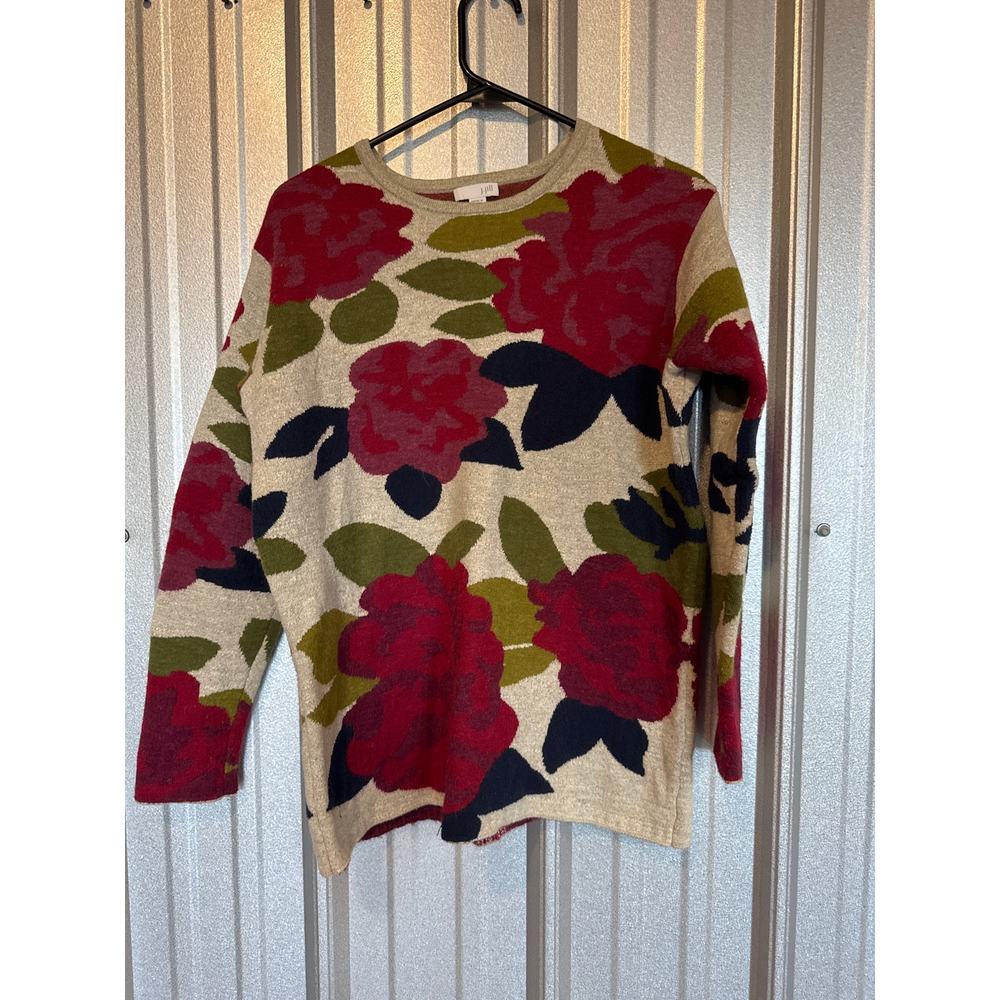 J Jill Floral Wool Alpaca Cotton Blend Sweater Petite Floral Womens Size PS‎
